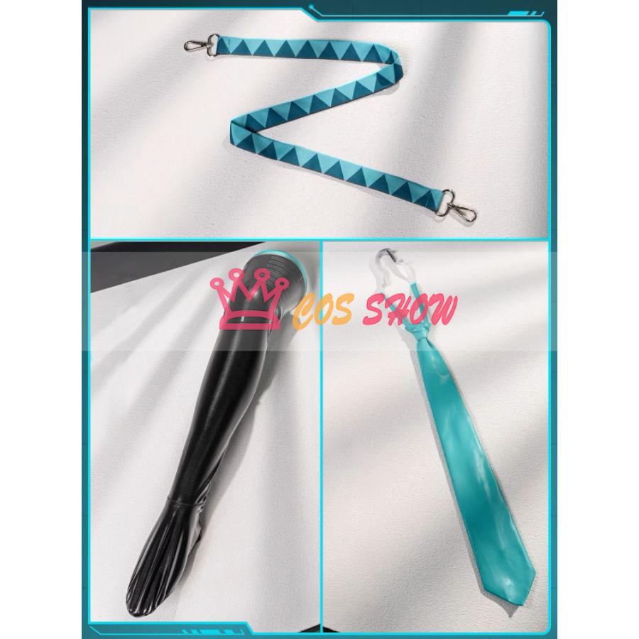 ボーカロイド 初音ミク風 コスプレ衣装 cosplay エナメル革製 ウィッグ イヤホン追加可能 中国公式許可あり 仮装 イベント クリスマス ステージ 文化祭 お祭りの画像