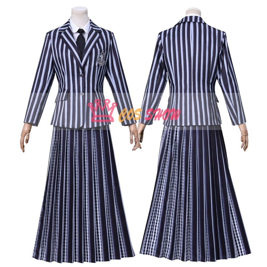 アダムスファミリーウェンズデーアグネス制服コスプレ衣装黒紫大人用ウィッグ付き Amazon.co.jp: [Raineed] ウェンズデー学園パープルユニホーム 5点