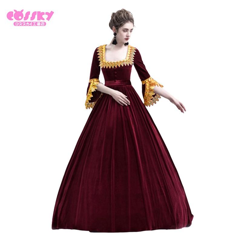 レディース ロング ドレス 中世風 ワンピース 長袖 貴族 ドレス パーティー 大人用 舞台服 送料無料 Cossky 通販 Yahoo ショッピング