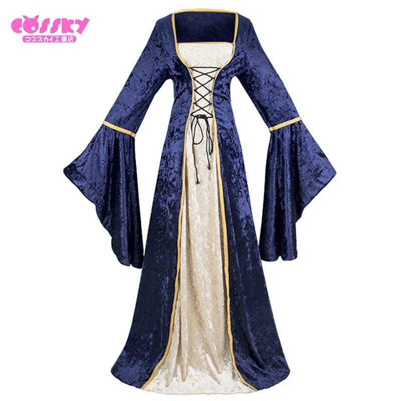 レディース 中世風 ワンピース 宮廷ドレス 紺色 ラッパの袖 パーティー 大人用 舞台服 送料無料 24 Cossky 通販 Yahoo ショッピング