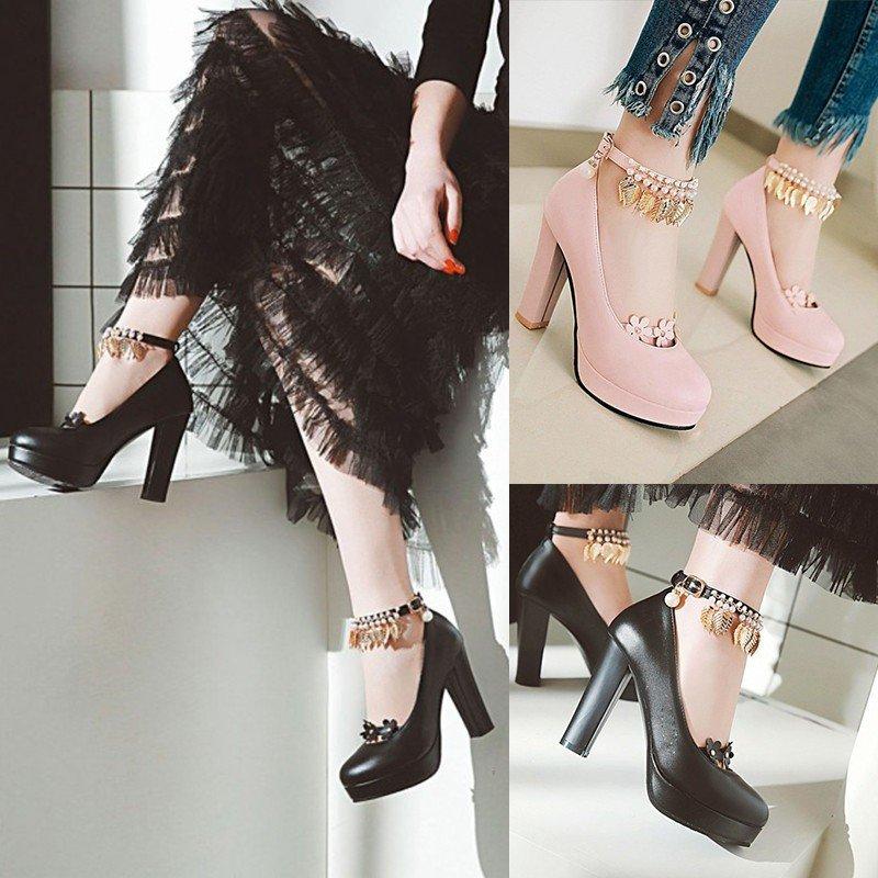 ハイヒール パンプス 靴 レディースシューズ 大きいサイズ オフィス 厚底 きれいめ チャンキーヒール 痛くない ラウンド 結婚式 パーティー おしゃれ 美脚 50 Off