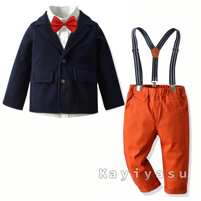 海外最新 フォーマル ドレス スーツ 子ども服 キッズ スーツセット ボーイズ 撮影用 通学 通園 子供服 スーツ フォーマル 入園式 入学式 卒業式 発表会 演奏会 5点セット 蝶ネクタイ 長袖シャツ サスペンダー ロングパンツ アウター 男の子 カジュアル 紳士 Www