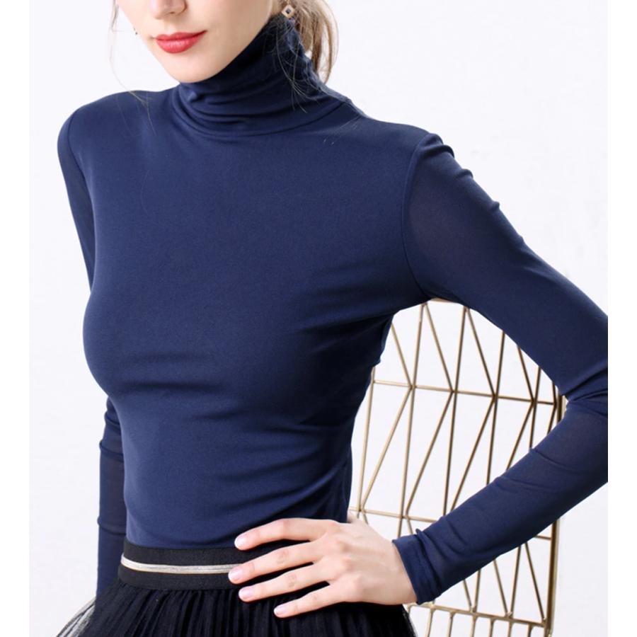 タートルネック ハイネック 長袖 メッシュ素材 ホワイト ピンク グレー