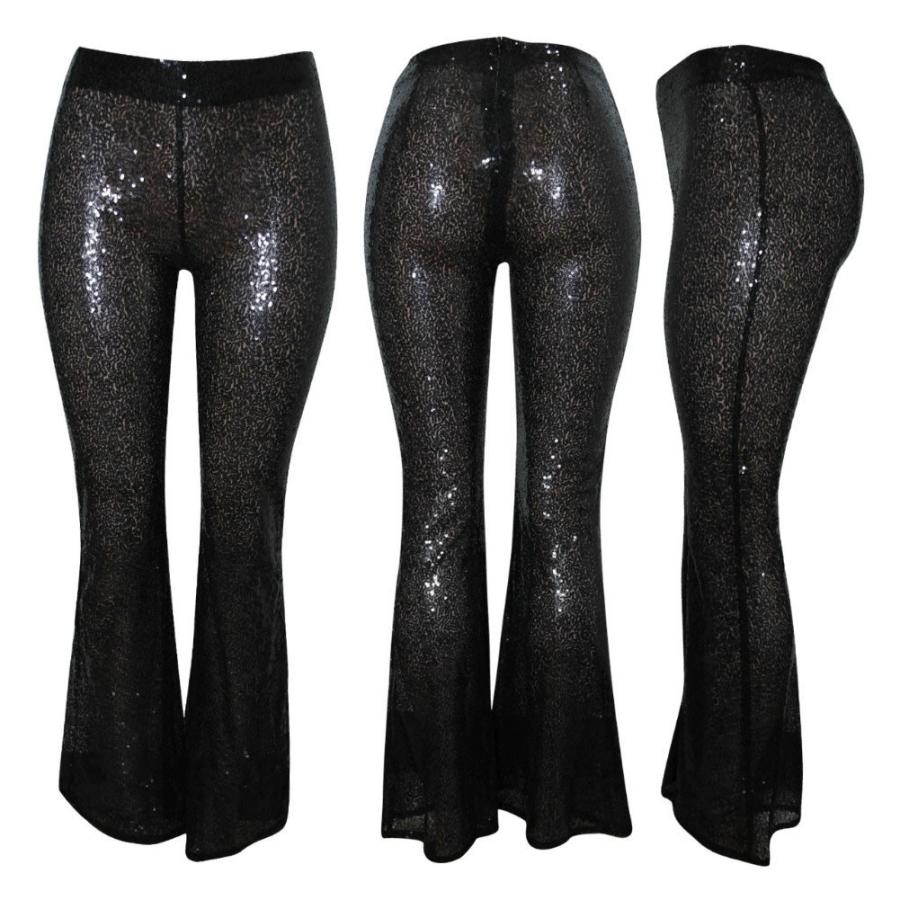 大きいサイズ スパンコール ダンス衣装 パンツ フレアー M L XL 裏地