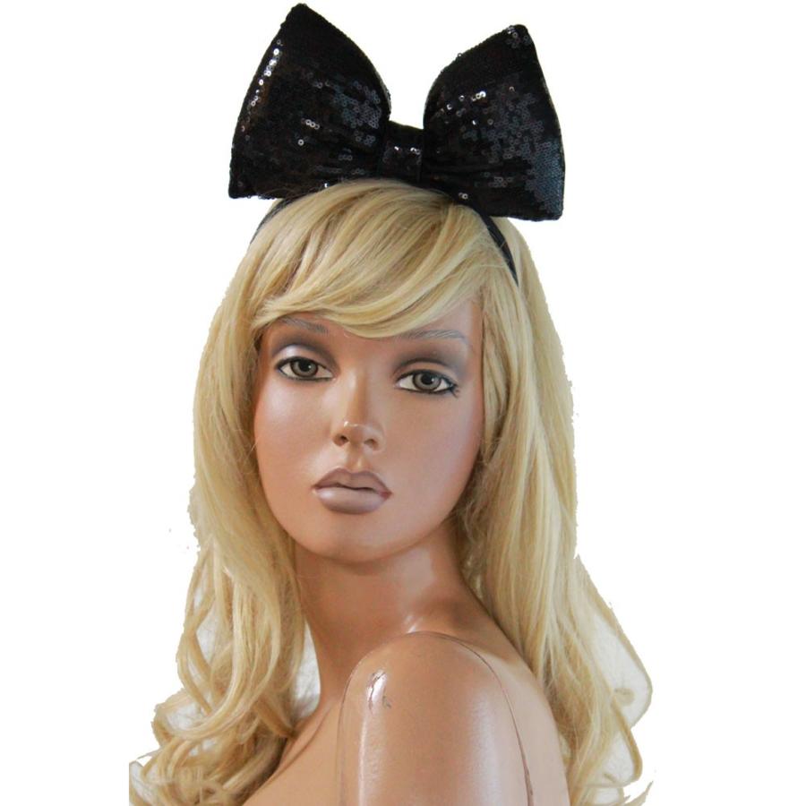 カチューシャ スパンコール リボン ブラック シルバー フリーサイズ