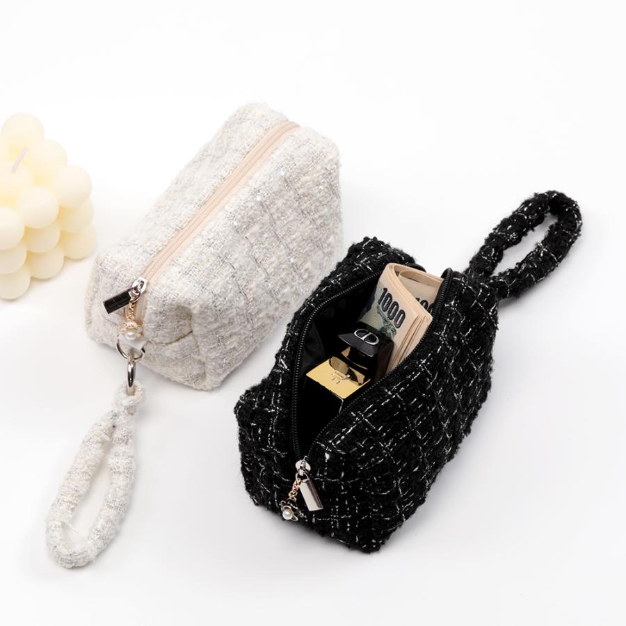 VIP❤️ ツイードポーチ チェーンストラップ付き付属箱 ストラップポーチ ツイード生地 ミニポーチ 小物入れ キーケース