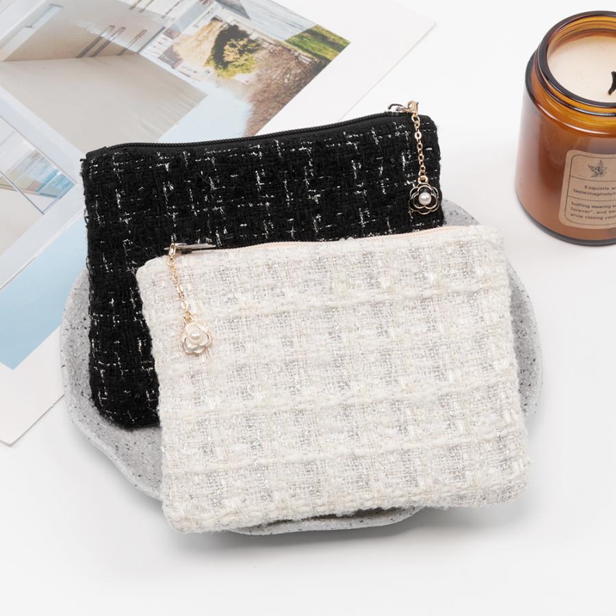 フラットポーチ ツイード生地 マチなし 小銭入れ カード入れ