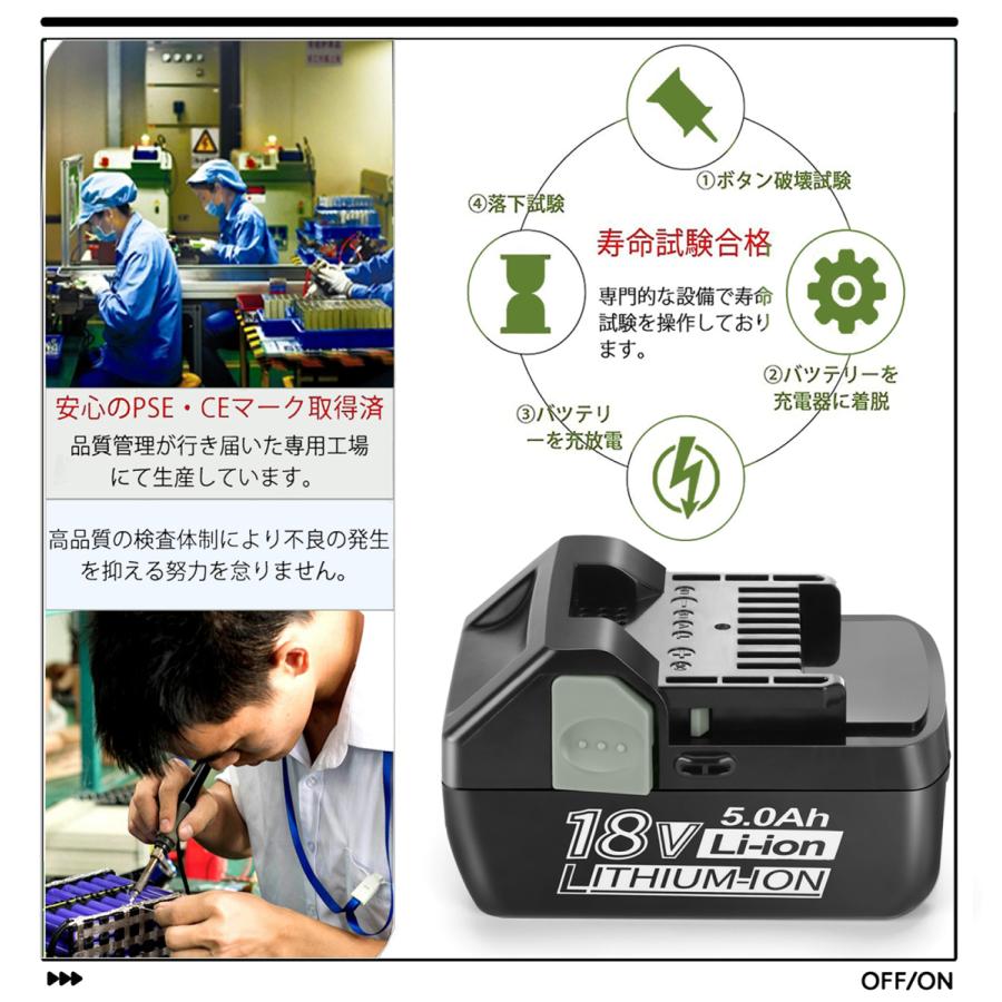 ハイコーキバッテリー 18V BSL1850B 5.0AH 日立 18V バッテリー Hikoki 日立工機 互換 BSL1815 BSL1830 BSL1840 BSL1860 BSL1890対応 PSE認証済 2個セット|cosy-store|03
