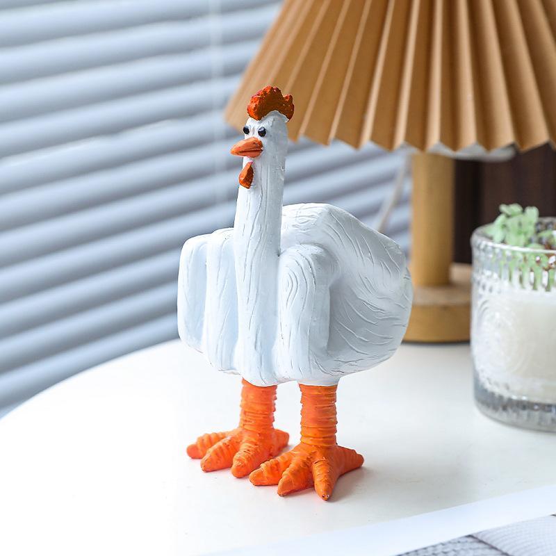 樹脂製置物 かわいい 中指ポーズ ニワトリ 鶏 オブジェ リビング 玄関