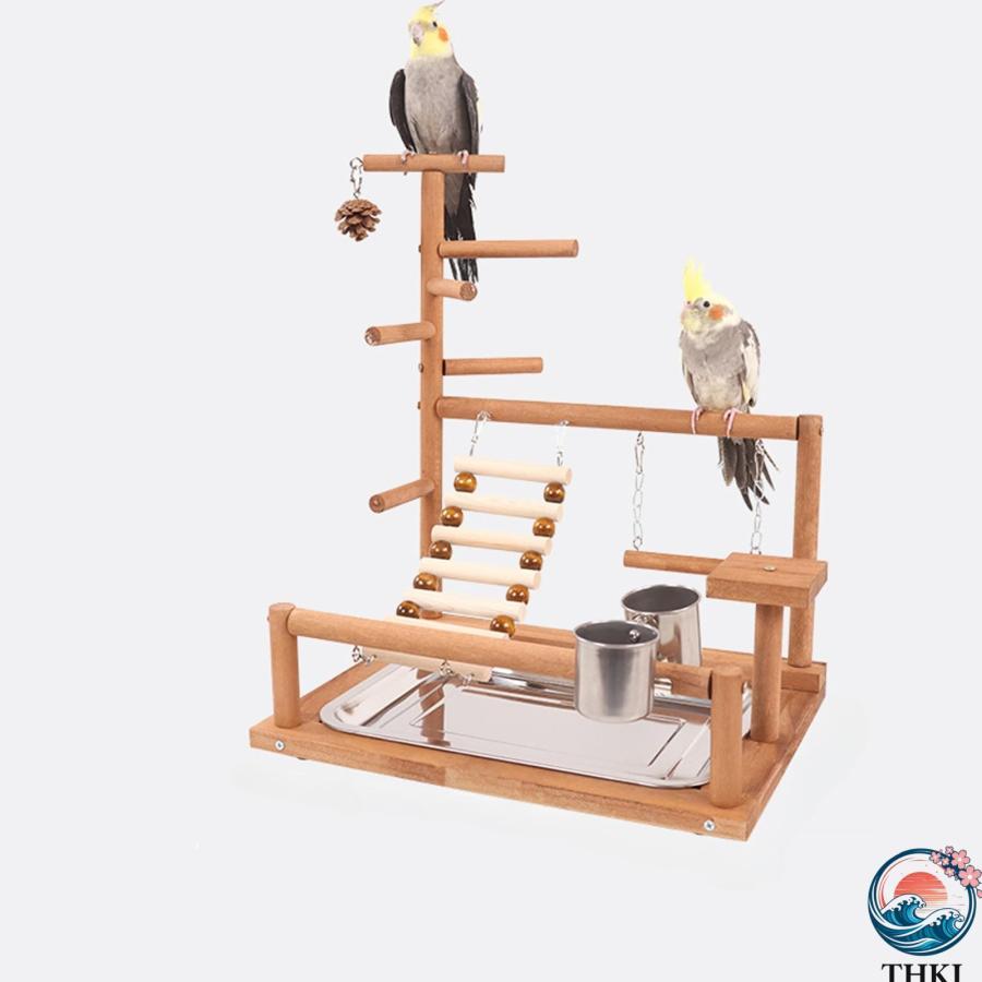 バードアスレチック 天然木製 インコおもちゃ スタンド オカメインコ