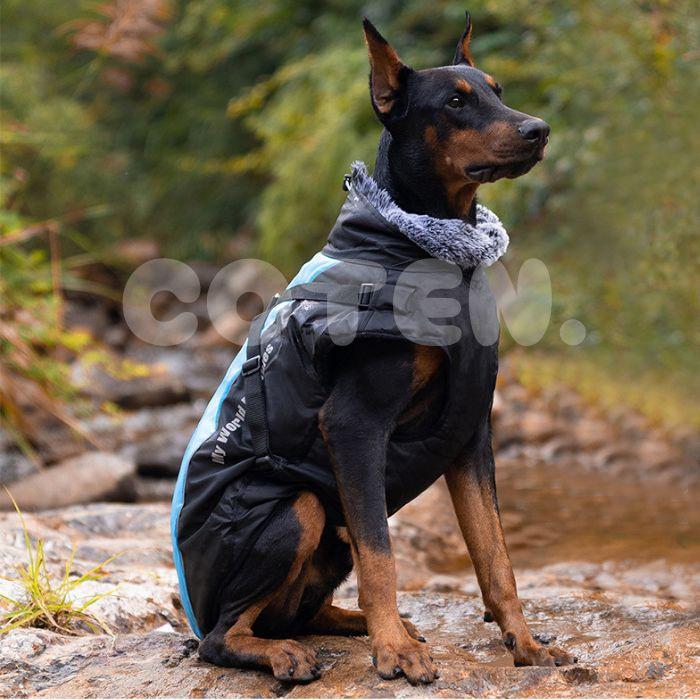 クリアランスセール 犬 服 ジャンバー ジャケット コート ベスト 上着 大型犬 中型犬 防寒 冬服 暖かい 調節 可能 首まで 背開き 着せやすい ハーネス付き 冬 | COTEN | 01