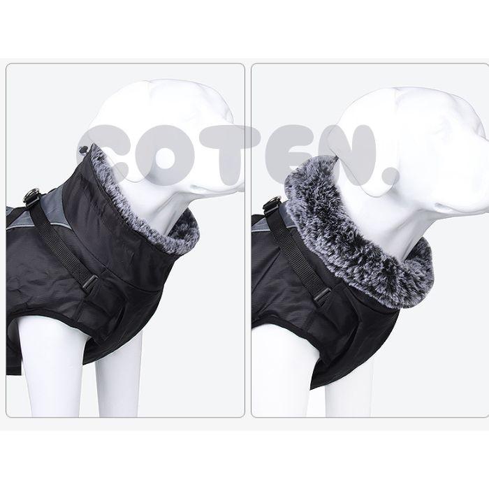 クリアランスセール 犬 服 ジャンバー ジャケット コート ベスト 上着 大型犬 中型犬 防寒 冬服 暖かい 調節 可能 首まで 背開き 着せやすい ハーネス付き 冬 | COTEN | 04