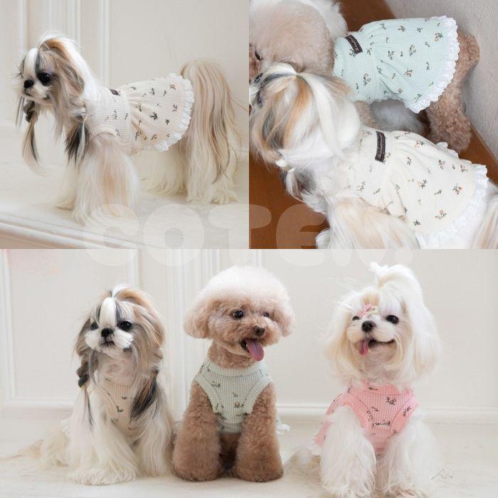 犬 犬服 ワンピース ワッフル生地 花柄 フリル スカート ドレス 春 夏 秋 冬 可愛い おしゃれ 小型犬 中型犬 ドッグウェア 柔らかい 冬服 ペット COTEN | COTEN | 06