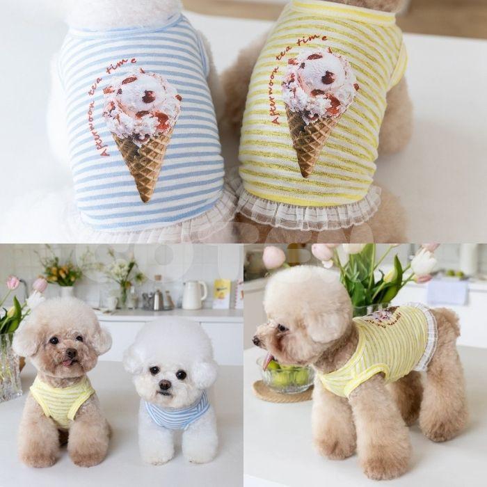 犬服 春 夏 薄手 タンクトップ アイスクリーム柄 ボーダー 涼しい 着せやすい 袖なし 可愛い おしゃれ 小型犬 パピー 猫服 ドッグウェア 春服 夏服 お散歩 COTEN |  | 04