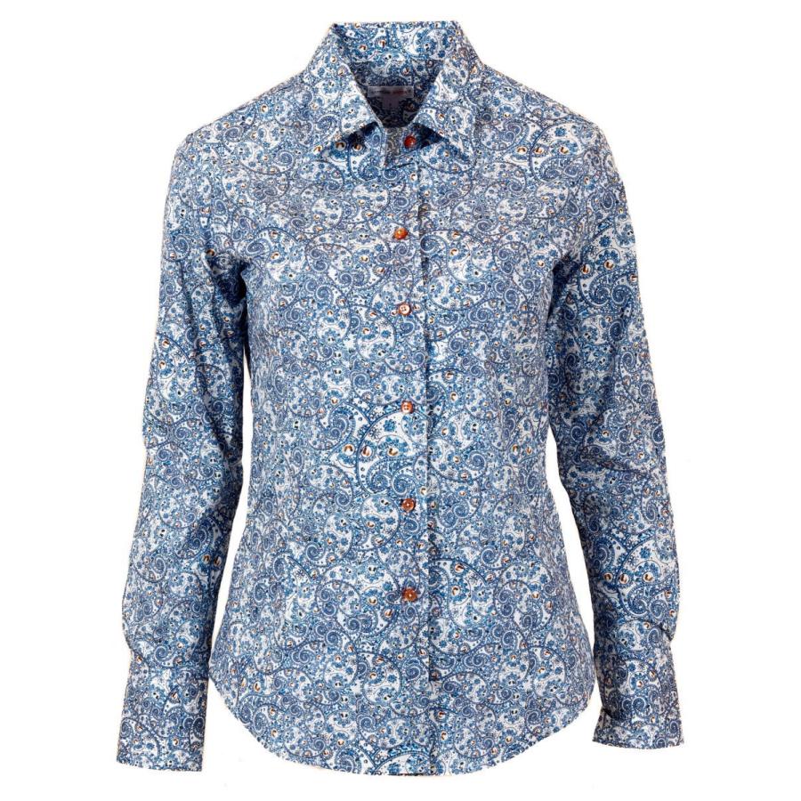柄シャツ ストレッチ レディース ブラウス 花柄 ペイズリー レトロ柄 ブルーシャツ ブランド Coton Doux コトンドゥ L12ad2133paisley L12ad2133paisley Cotondoux コトンドゥ ヤフー店 通販 Yahoo ショッピング