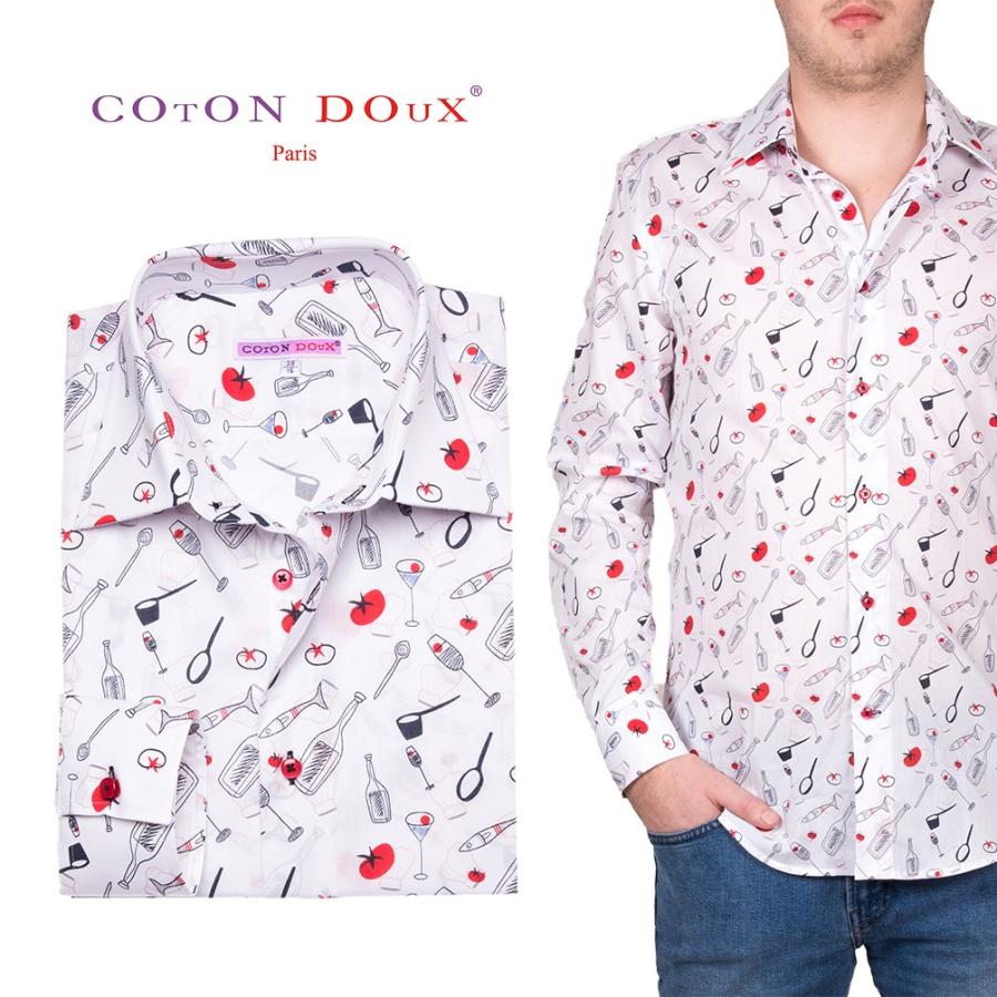 メンズ 長袖シャツ フランス 柄シャツ ブランド おしゃれ ブランド カジュアルシャツ ポップ カフェ キッチン Cotondoux コトンドゥ M01ad1811cooking Iawlne9jho Arbico Ng