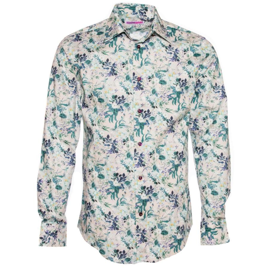 オンラインショップ 長袖 カジュアルシャツ プリントシャツ メンズ 柄シャツ M01ad13gflower コトンドゥ Cotondoux 大人 50代 40代 30代 オフィス グリーン おしゃれ イタリア フランス 花柄 M01ad13gflower