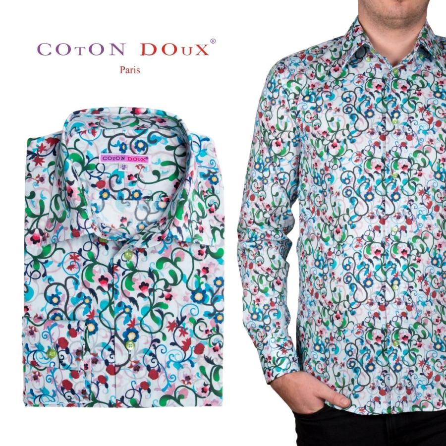 メンズ 長袖シャツ 花柄シャツ ブルー オフィスカジュアル デザインシャツ ブランド 衣装 ダンス M02ad1941flower M02ad1941flower Cotondoux コトンドゥ ヤフー店 通販 Yahoo ショッピング