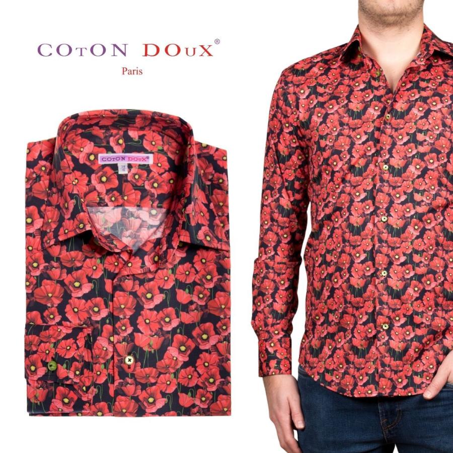 花柄シャツ メンズ 長袖 ブランド 赤シャツ お洒落 フォーマル フランス イタリア Coton Doux コトンドゥ M11ad05poppy M11ad05poppy Cotondoux コトンドゥ ヤフー店 通販 Yahoo ショッピング