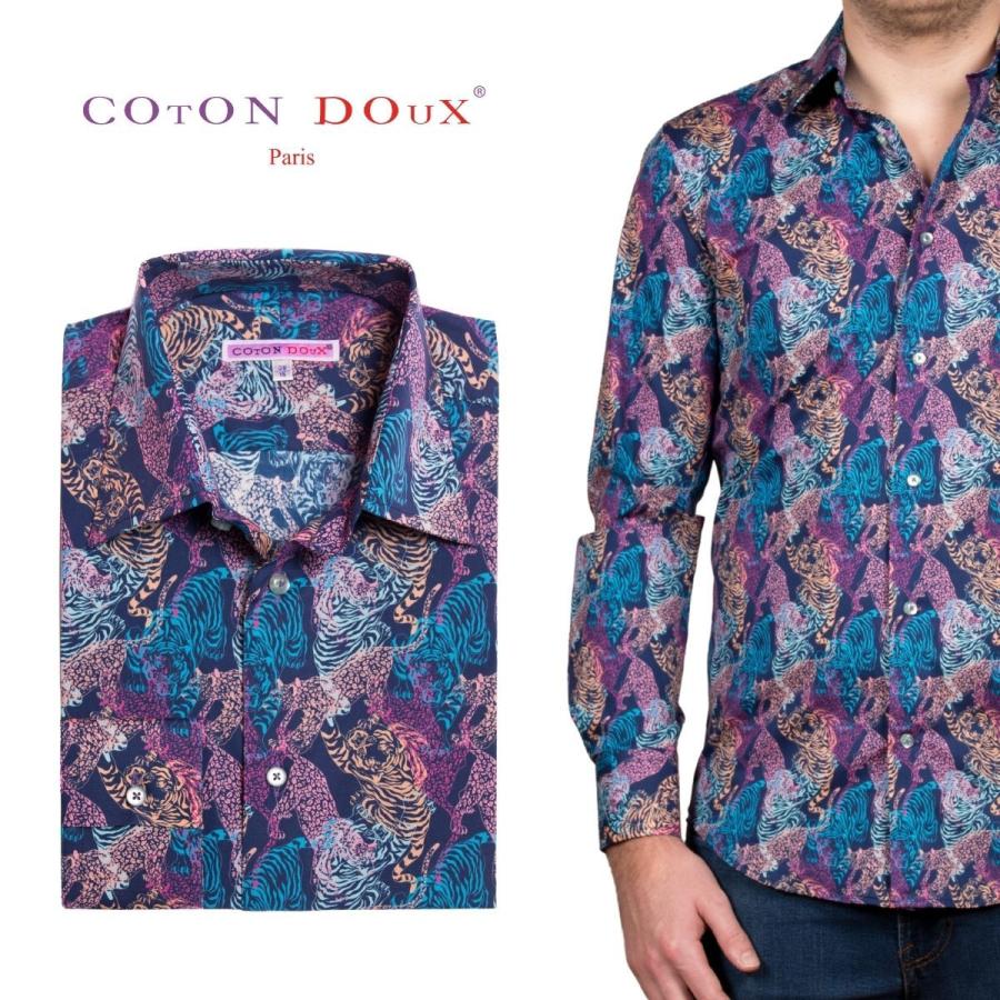 工場直送 柄シャツ メンズ 長袖 ヒョウ柄 トラ柄 豹 寅 プリント イラスト プリント 大人 Coton Doux コトンドゥ M11ad26panthera 楽天 Mahy Almahy Ae