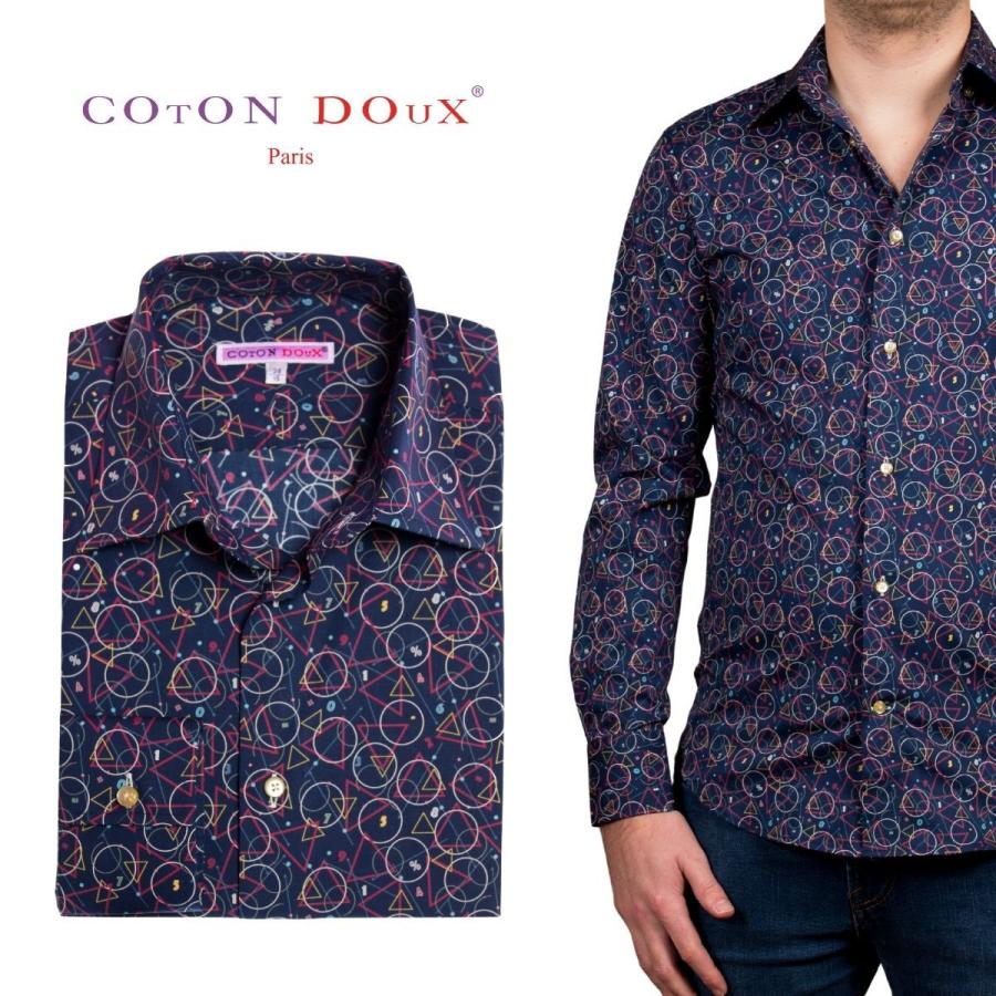 図形 数学 ブルー パープル プリント フランス 柄シャツ メンズ 長袖 男性 プレゼント Coton Doux コトンドゥ M11ad59shapemat M11ad59shapemat Cotondoux コトンドゥ ヤフー店 通販 Yahoo ショッピング