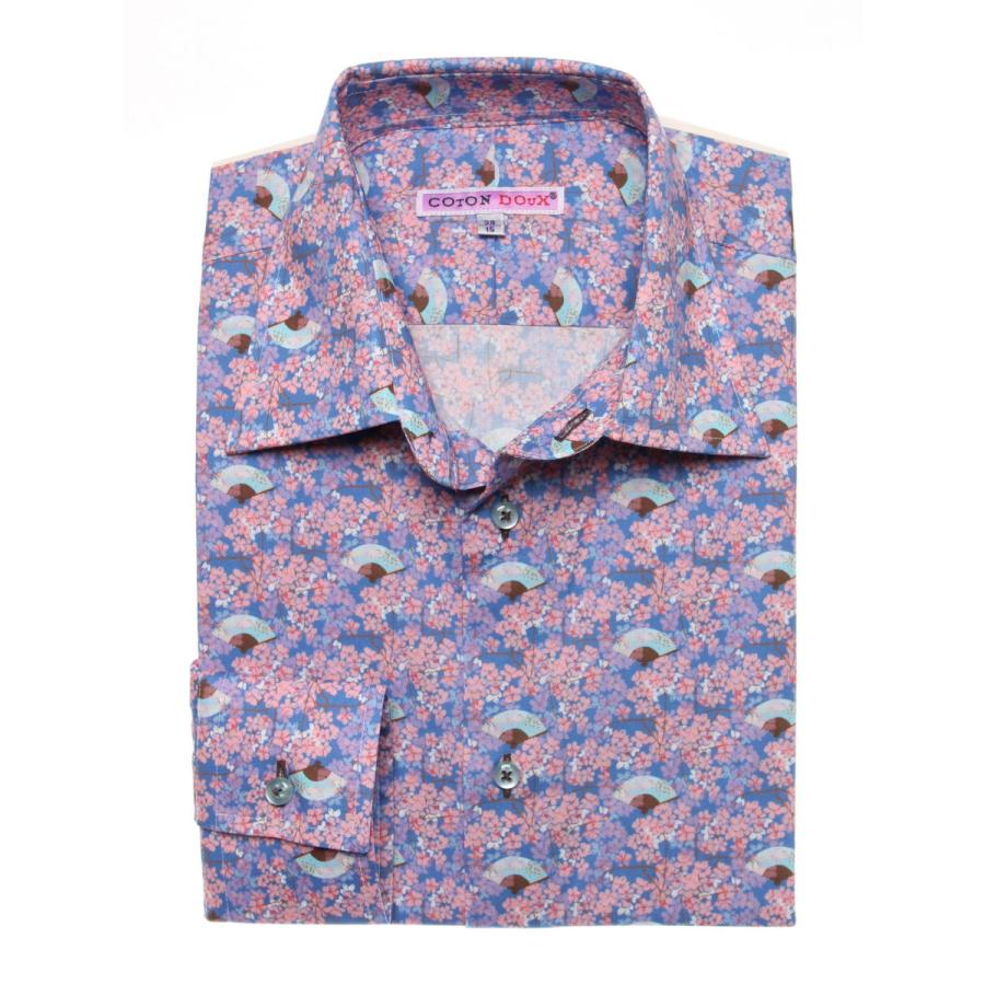 フランス 柄シャツ シャツ メンズ 長袖 ストレッチ 派手シャツ 桜 和柄 