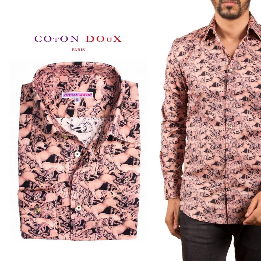 柄シャツ カジュアルシャツ メンズ 長袖 総柄 派手 オシャレ ホースアート 馬 レトロ プリント フランス Cotondoux コトンドゥ Mad1563horseart Mad1563horseart Cotondoux コトンドゥ ヤフー店 通販 Yahoo ショッピング