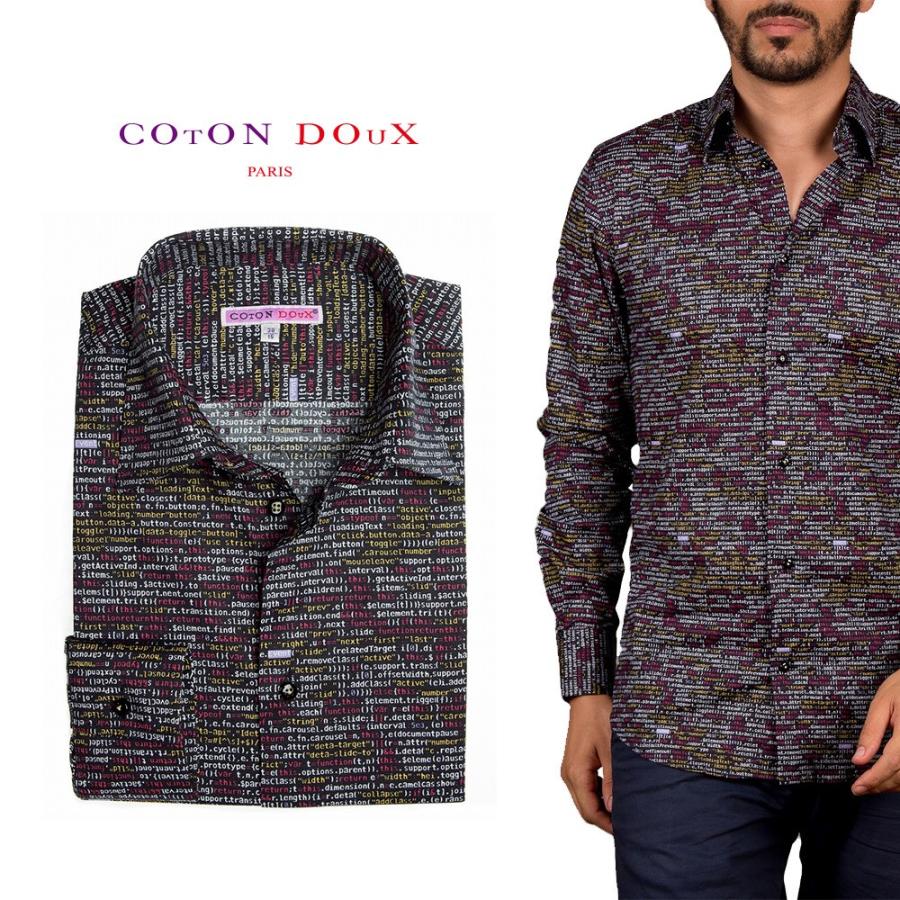 フランス 柄シャツ メンズ 長袖 大人 デザイン プリント 派手シャツ  プログラミング アート CotonDoux コトンドゥ m92ad1781program | 