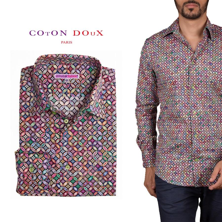 柄シャツ メンズ 長袖 大人 デザイン プリント 派手シャツ 花柄 レトロ ポップアート Cotondoux コトンドゥ M92ad17kaleido M92ad17kaleido Cotondoux コトンドゥ ヤフー店 通販 Yahoo ショッピング