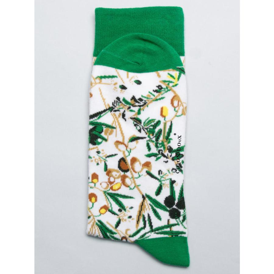 CotonDoux（コトンドゥ） ソックス 靴下 くつした メンズ 男女兼用 柄 ポップ 可愛い オシャレ お洒落 かわいい 派手 緑 グリーン ボタニカル柄  s42610 |  | 02