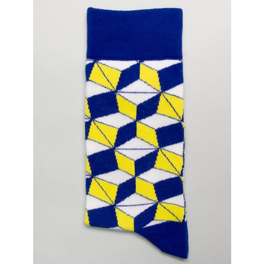 CotonDoux（コトンドゥ） ソックス 靴下 くつした メンズ 男女兼用 柄 ジオメトリック 柄 イエロー ブルー ネイビー  s42622 |  | 01