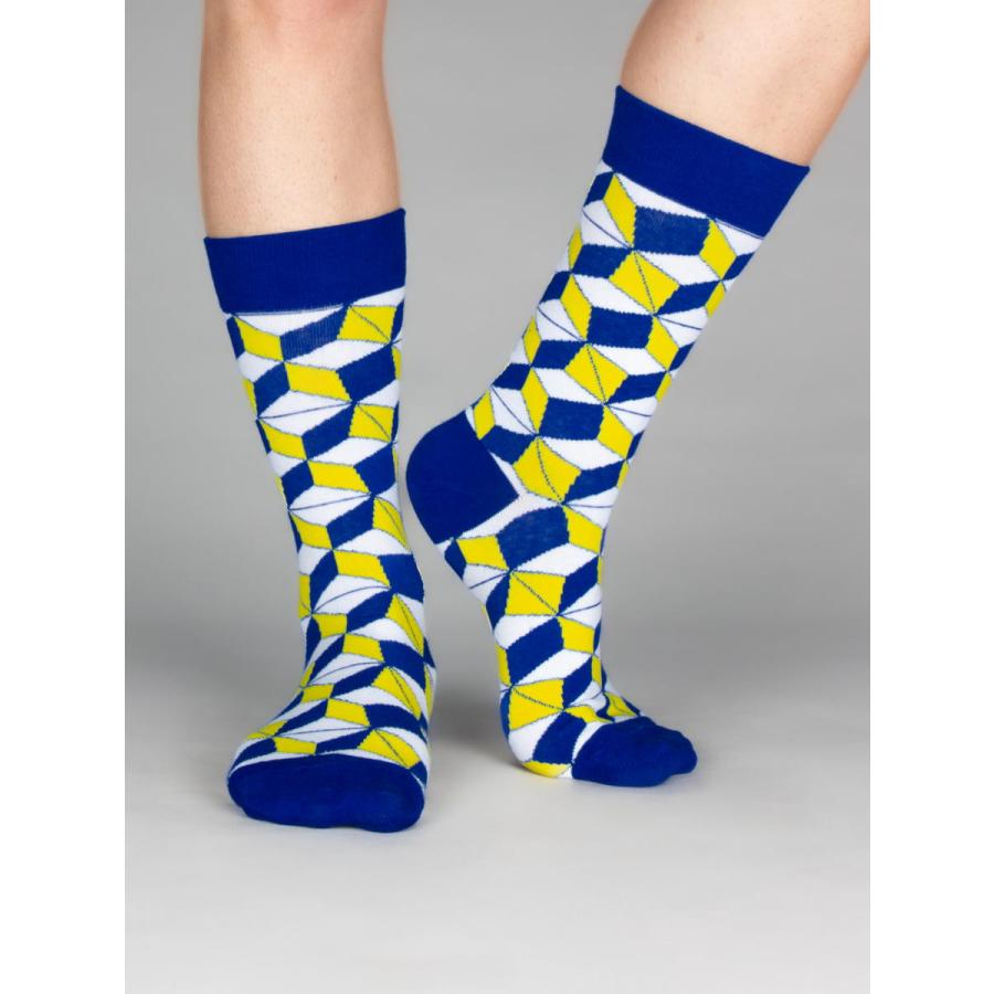 CotonDoux（コトンドゥ） ソックス 靴下 くつした メンズ 男女兼用 柄 ジオメトリック 柄 イエロー ブルー ネイビー  s42622 |  | 03