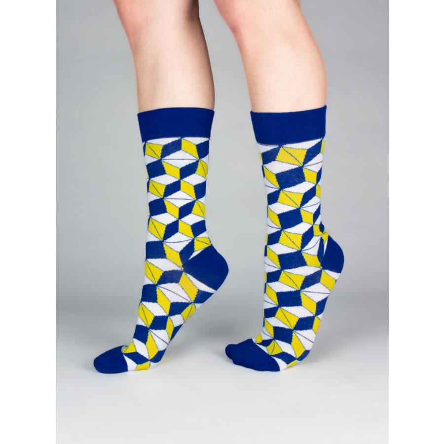 CotonDoux（コトンドゥ） ソックス 靴下 くつした メンズ 男女兼用 柄 ジオメトリック 柄 イエロー ブルー ネイビー  s42622 |  | 04