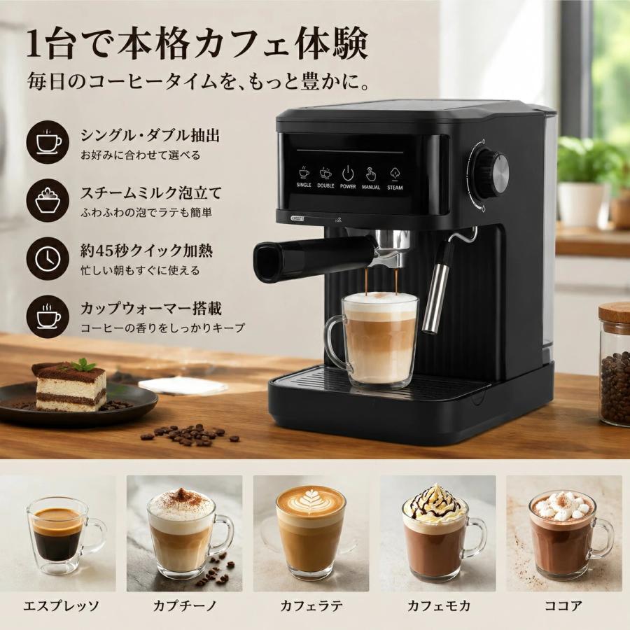 全自動コーヒーメーカー ミル付き エスプレッソマシン 1800ml 大容量 保温機能 ホット アイス 着脱給水タンク お手入れ簡単 レトロ おしゃれ ブラック ホワイト |  | 04