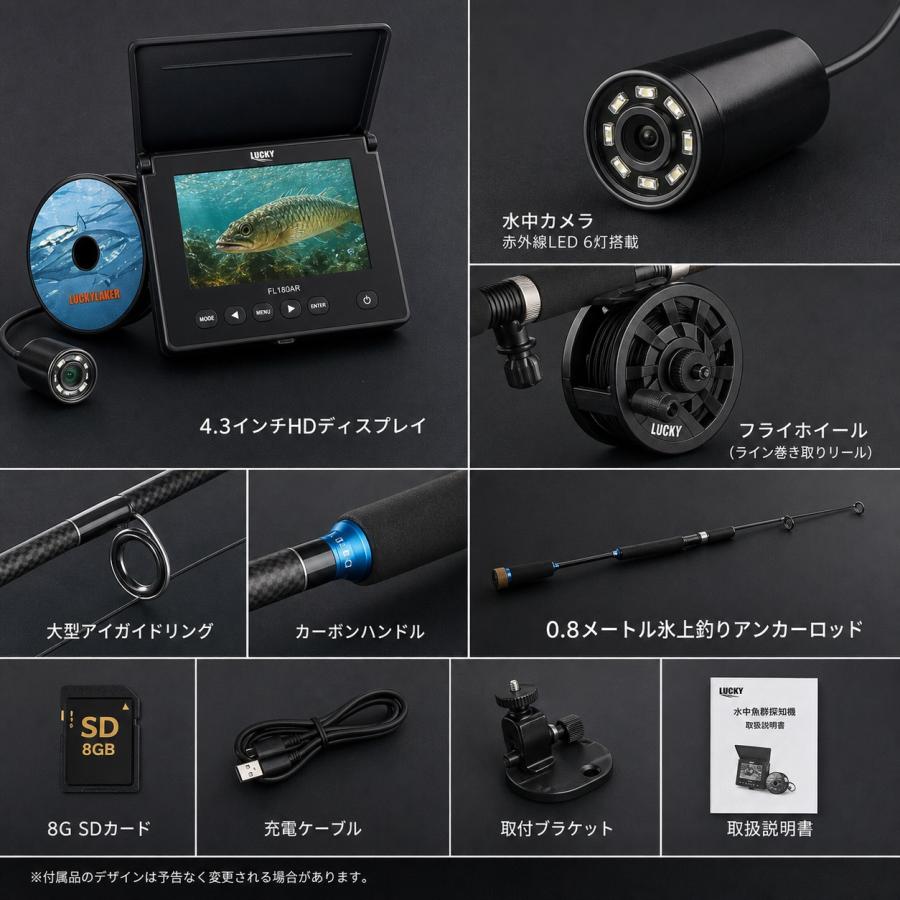 魚群探知機 ポータブル魚群探知機 沖でも魚群をキャッチ フィッシングカメラ 水中カメラ 釣り 4.3インチモニター 取付クランプ 釣竿 魚探 水中探査 深度30M |  | 05
