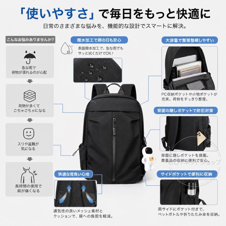 リュック レディース メンズ リュックサック 大容量 防水 軽い シンプル デイバッグ バックパック 多収納 大きめ 男女兼用 撥水 超軽量 カップル 通学 |  | 02