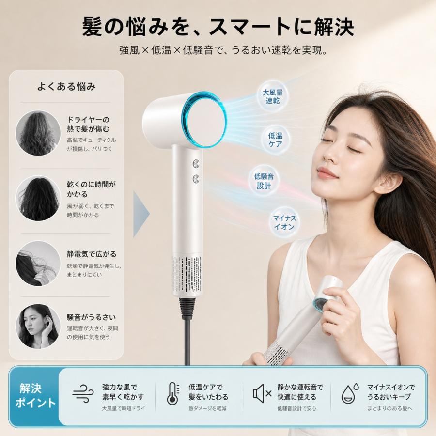 ドライヤー 大風量 速乾 進化型高速 ヘアドライヤー マイナスイオン 冷熱風 軽量 過熱保護 ヘアケア 庭用 誕生日ギフト 敬老の日 おしゃれ |  | 02