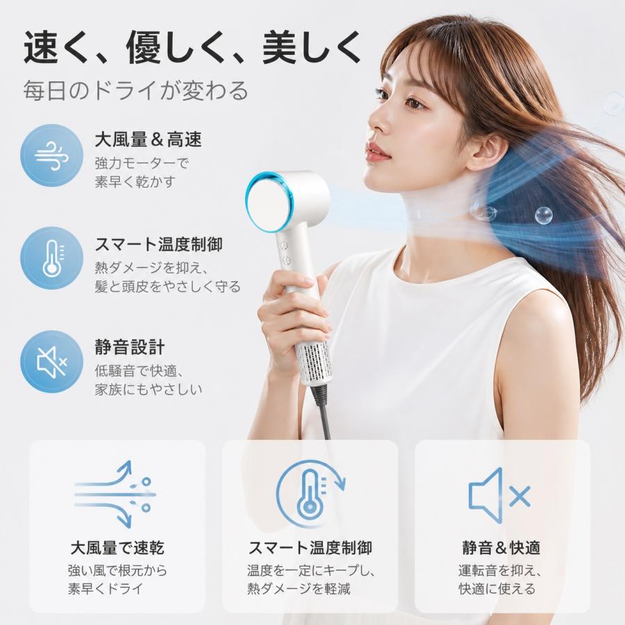ドライヤー 大風量 速乾 進化型高速 ヘアドライヤー マイナスイオン 冷熱風 軽量 過熱保護 ヘアケア 庭用 誕生日ギフト 敬老の日 おしゃれ |  | 03