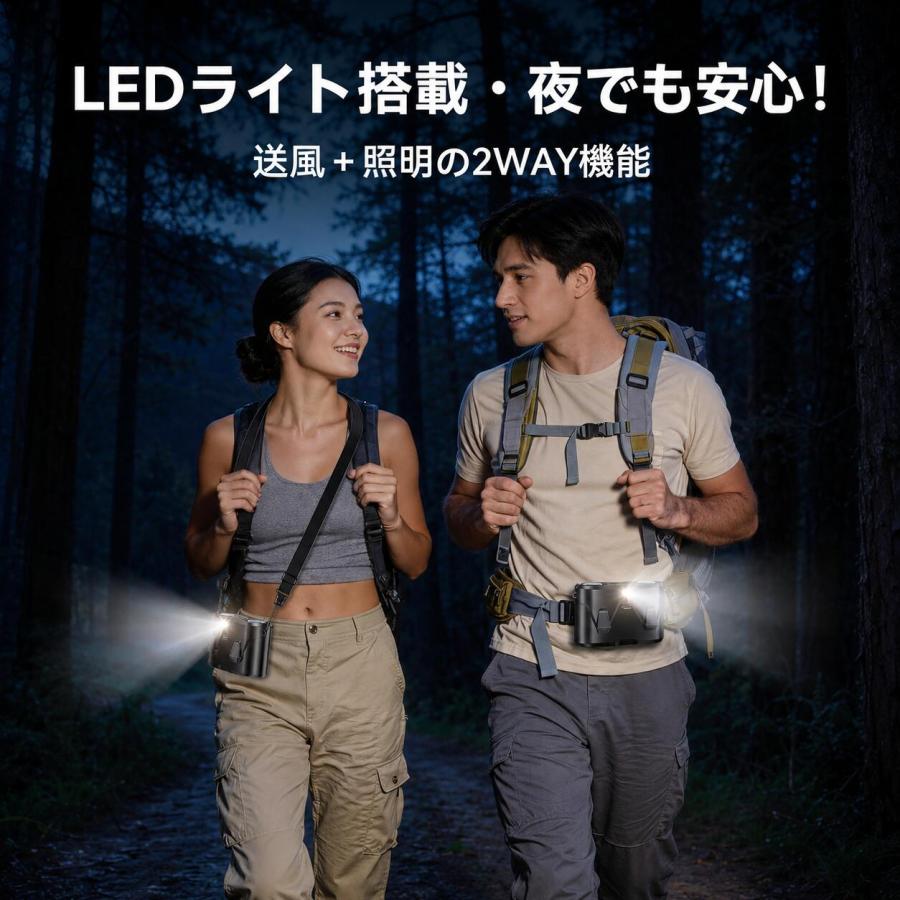 腰掛け扇風機 冷却プレート付き ベルトファン 超高速 強力送風 9000mAh大容量 4way ハンディファン 10段階風量調整 液晶表示 LEDライト 静音 軽量 |  | 08
