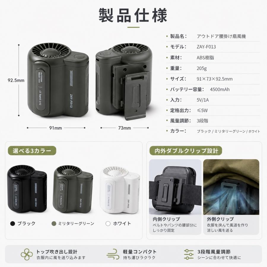 腰掛け扇風機 冷却プレート付き ベルトファン 超高速 強力送風 4500mAh大容量 4way手持ち 首掛け 卓上 腰掛け ハンディファン 静音 軽量 熱中症対策 |  | 05