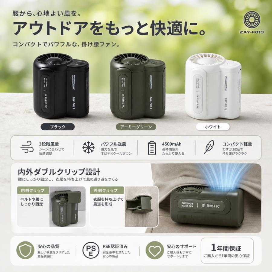 腰掛け扇風機 冷却プレート付き ベルトファン 超高速 強力送風 4500mAh大容量 4way手持ち 首掛け 卓上 腰掛け ハンディファン 静音 軽量 熱中症対策 |  | 07