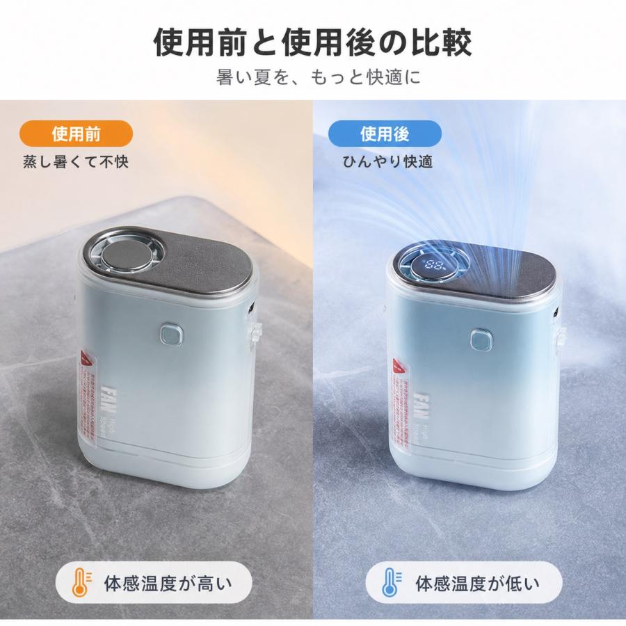 腰掛けファン 冷却プレート搭載 USB給電 ペルチェ式 クリップ付 軽量 小型扇風機 強力送風 アウトドア 旅行 360°調節 お釣り キャンプ 観戦 屋外作業 |  | 04