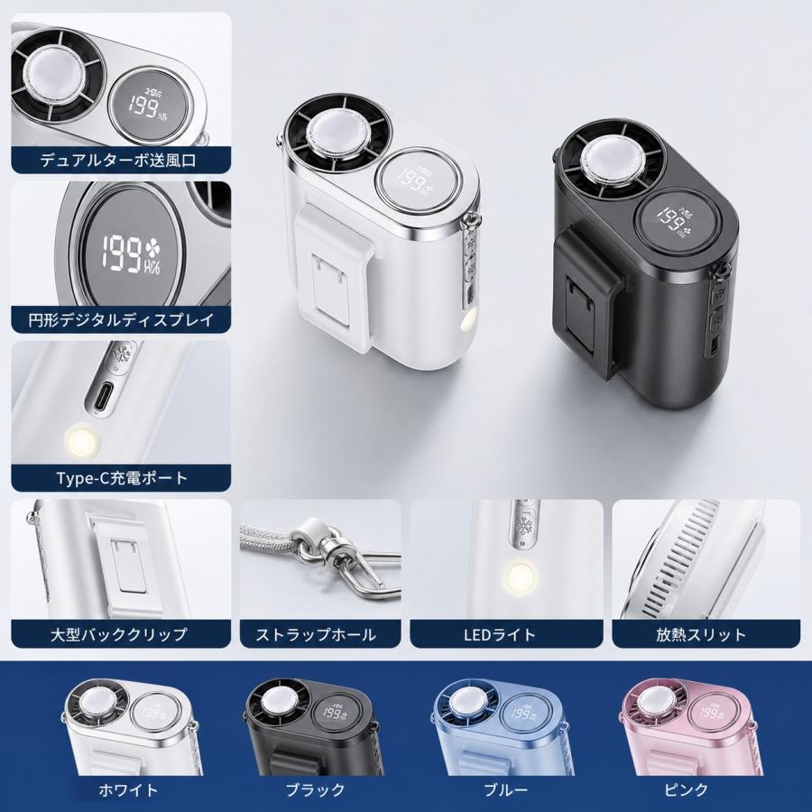 腰掛け扇風機 腰掛けファン 携帯扇風機 冷却 強力 ベルトファン 冷却プレート付き 扇風機 冷風機 3000mAh 長時間稼働 LED表示 首掛けファン ハンディファン |  | 03
