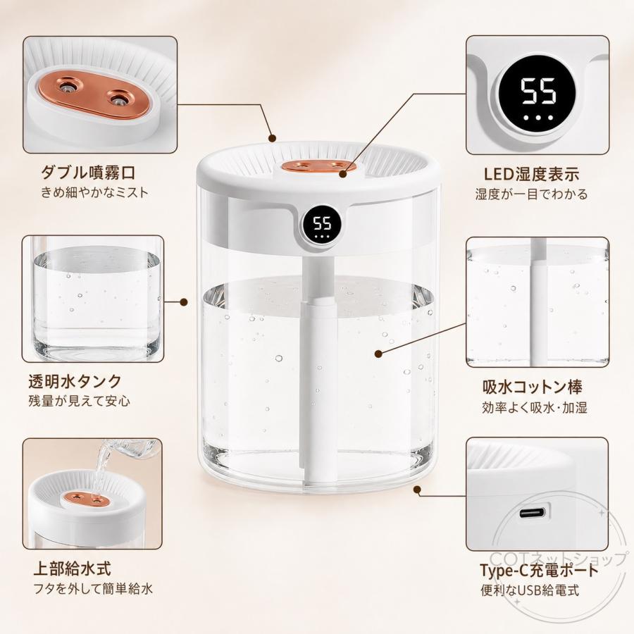 加湿器 卓上 卓上加湿器  2L 大容量 上部給水 湿度表示 ダブル噴霧 無段階調節 LEDライト 静音 省エネ お手入れ簡単 乾燥対策 寝室 オフィス リビング デスク用 |  | 04