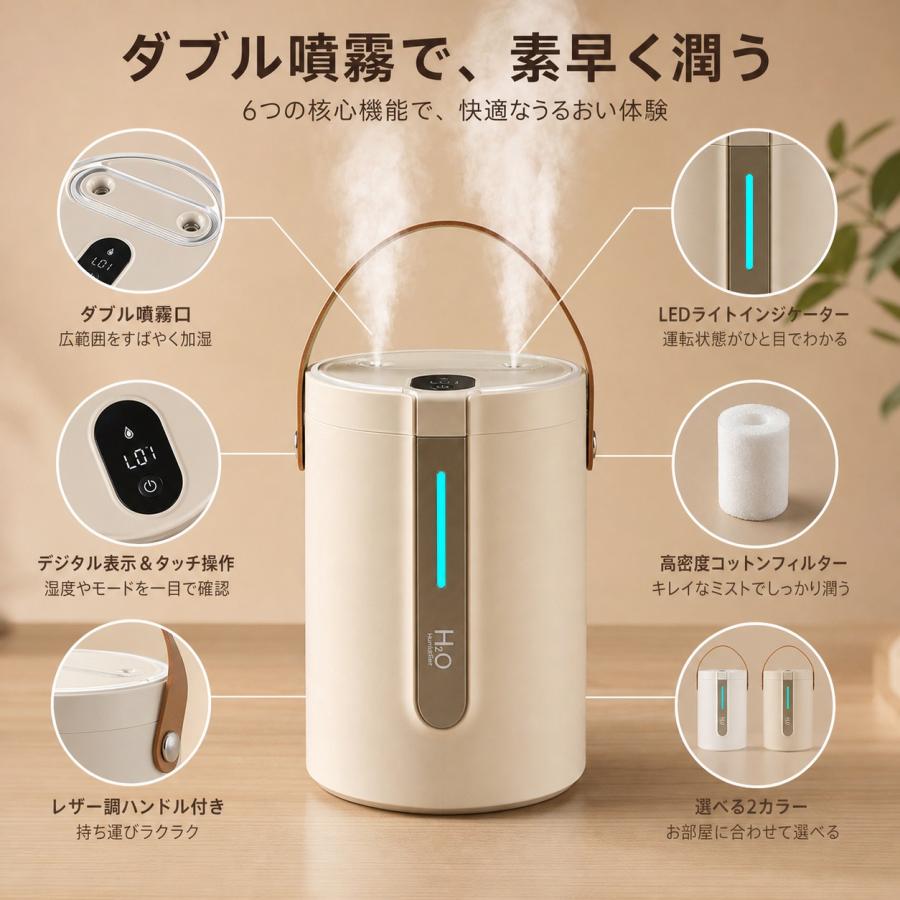 加湿器 大容量 2.5L 卓上 卓上加湿器 かしつき ライト おしゃれ ダブル噴霧 ミスト超静音 部屋 寝室 乾燥対策 USB お手入れ簡単 |  | 02