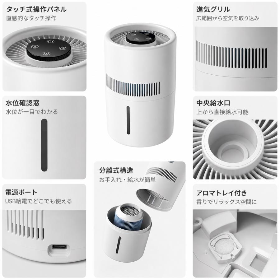 2026最新型 加湿器 卓上 大容量4L 超音波加湿器 卓上加湿器 2段階加湿 UV除菌 静音 お手入れ簡単 ウイルス対策 乾燥防止 花粉 オフィス 寝室 省エネ |  | 05