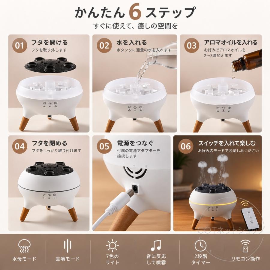 加湿器 卓上 250ml 超音波加湿器 小型 ミスト調節 2段階加湿 LEDライト付 静音 お手入れ簡単 デスク用 コンパクト 省スペース 乾燥対策 花粉対策 オフィス 寝室 |  | 07