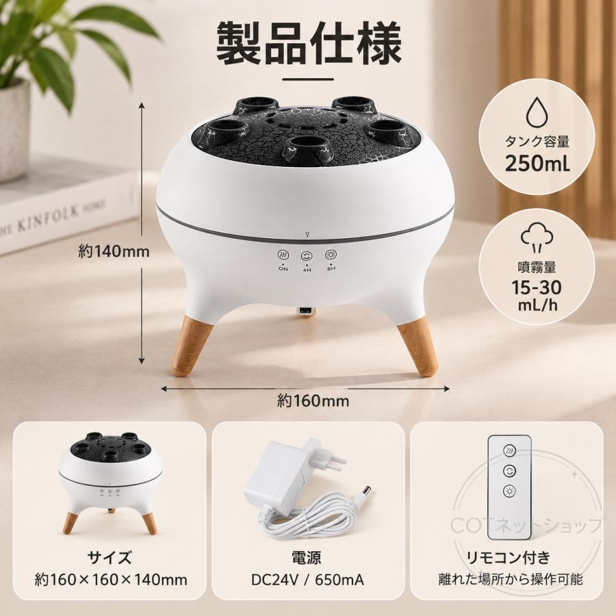 加湿器 卓上 250ml 超音波加湿器 小型 ミスト調節 2段階加湿 LEDライト付 静音 お手入れ簡単 デスク用 コンパクト 省スペース 乾燥対策 花粉対策 オフィス 寝室 |  | 08