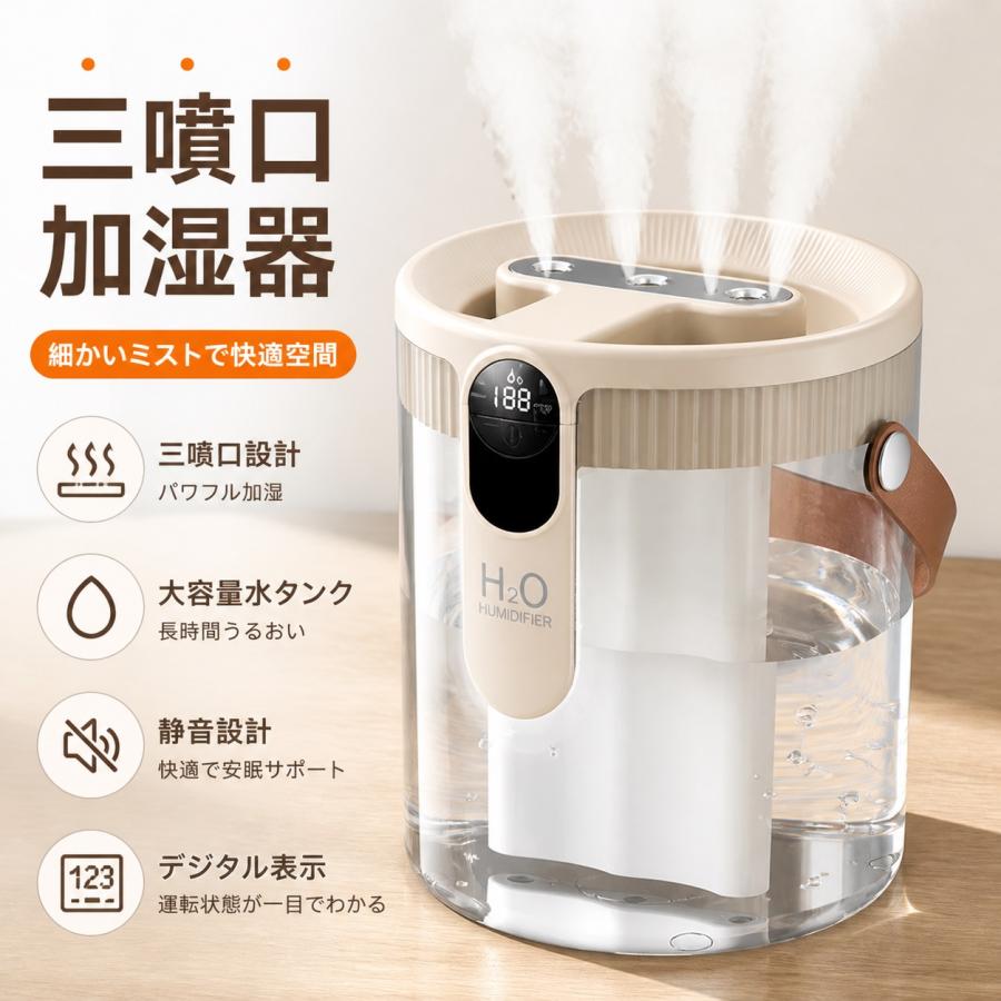 2026最新型 加湿器 大容量1.5L 超音波加湿器 トリプルスプレー LEDライト付 デジタル表示 強力加湿 空気浄化 静音 ウイルス対策 乾燥防止 花粉 上部給水 | 