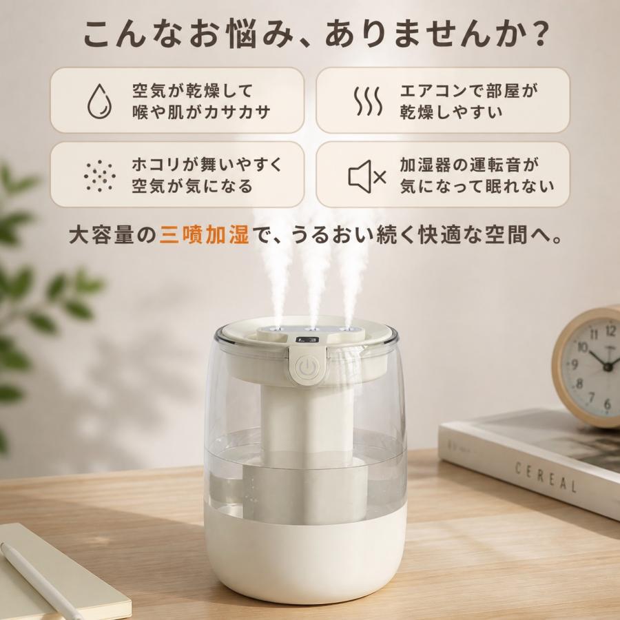 2026最新型 加湿器 大容量3L 超音波加湿器 トリプルスプレー 強力加湿 LEDライト付 静音 ウイルス対策 乾燥防止 花粉 上部給水 オフィス 寝室 省エネ |  | 01